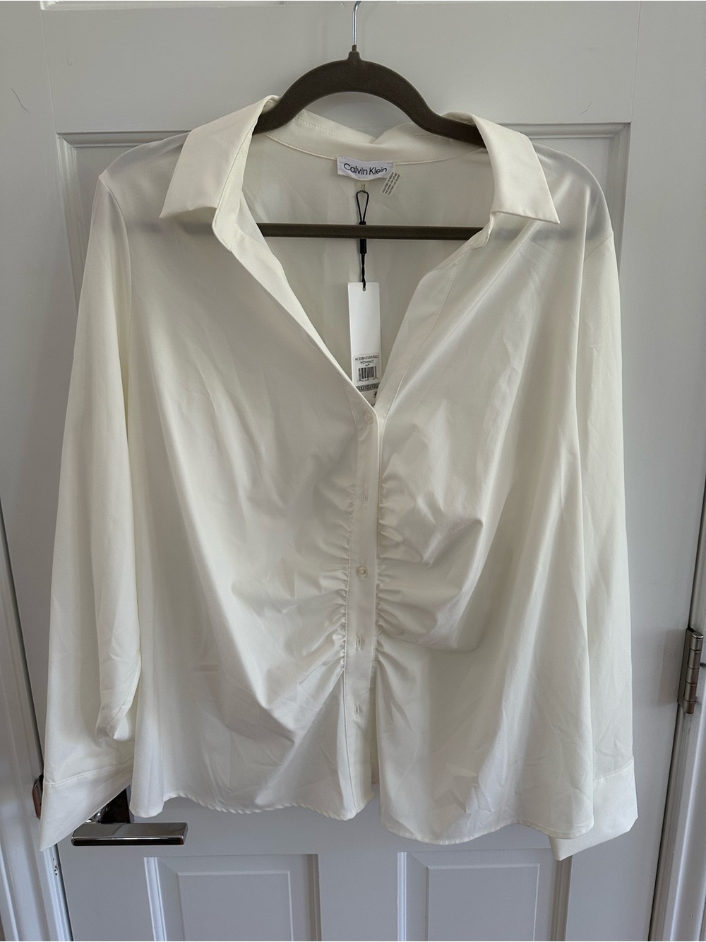 Calvin Klein Ivory Ruched-Front Button Down Shirt - Picture 6 of 6